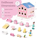 Giant bean Pink Wooden Dolls House with Dolls & Furniture, Foldable Portable view 4