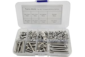 TOM'S WORLD M4-0.7 x 10mm,12mm,16mm,20mm,25mm,30mm Pan Head Phillips Machine Screws,18-8 Stainless Steel Bolts Nuts Washers Screws Assortment Set (M4 Pan Head Phillips Screws)
