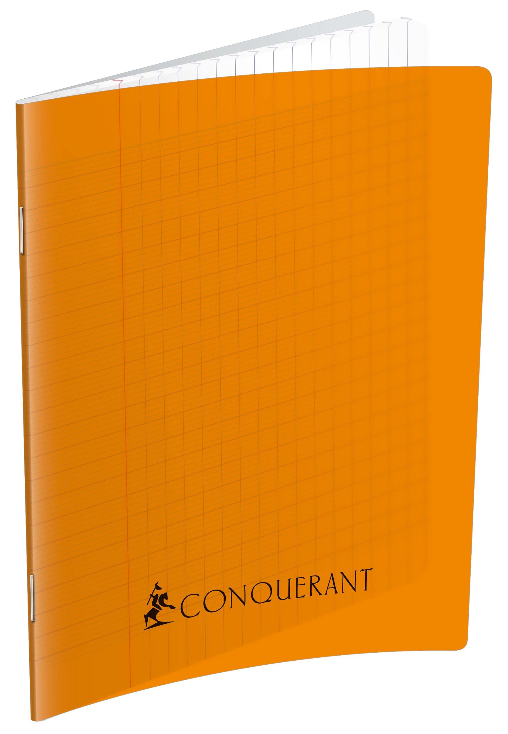 Conquérant Classic Notebook 17 x 22 cm Large Squares Seyès 192 Stapled Pages Polypropylene Cover Orange