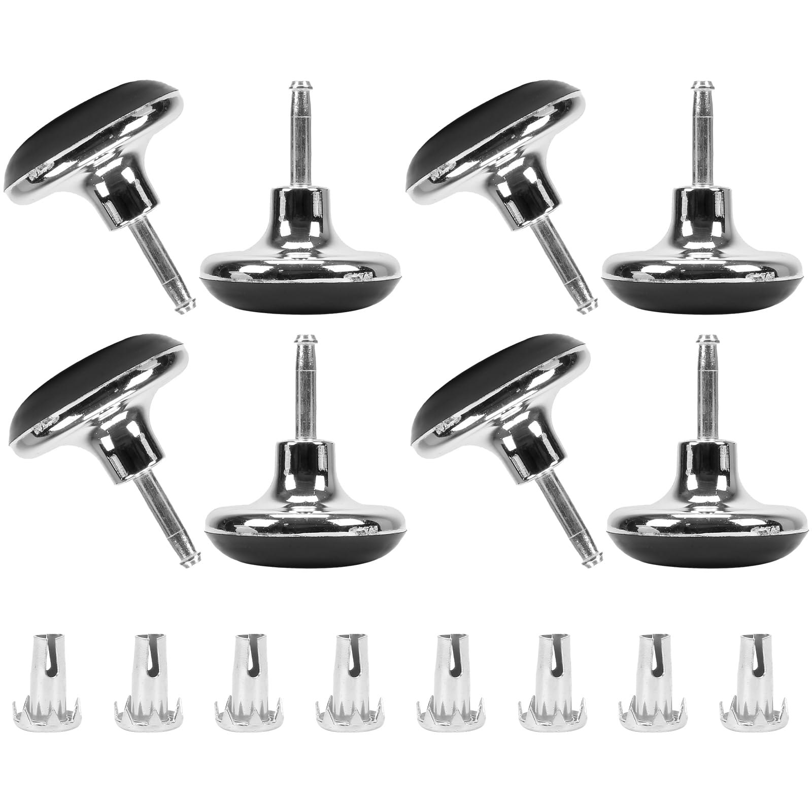 Minnhua 8 Pcs Furniture Legs Bed Castors Gliders with Metal Inserts for Beds Sofas Footstools Replacement for Castors Furniture Bed Chrome Feet Leg Glides Castors and Insert Fitting