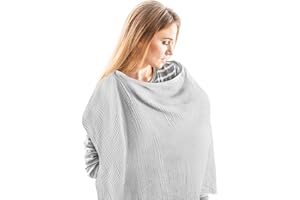 Riqiaqia Muslin Nursing Cover for Breastfeeding, Soft Cotton Breastfeeding Cover with Rigid Hoop for Baby, Multi-use Adjustable Nursing Apron Cover | Carseat Cover (Grey)