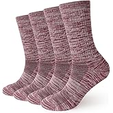 EnerWear 4 Pack Women's Merino Wool Outdoor Hiking Trail Crew Sock (US, Numeric, 9, 11, Regular, Regular, Violet/White Stripe/Multi)