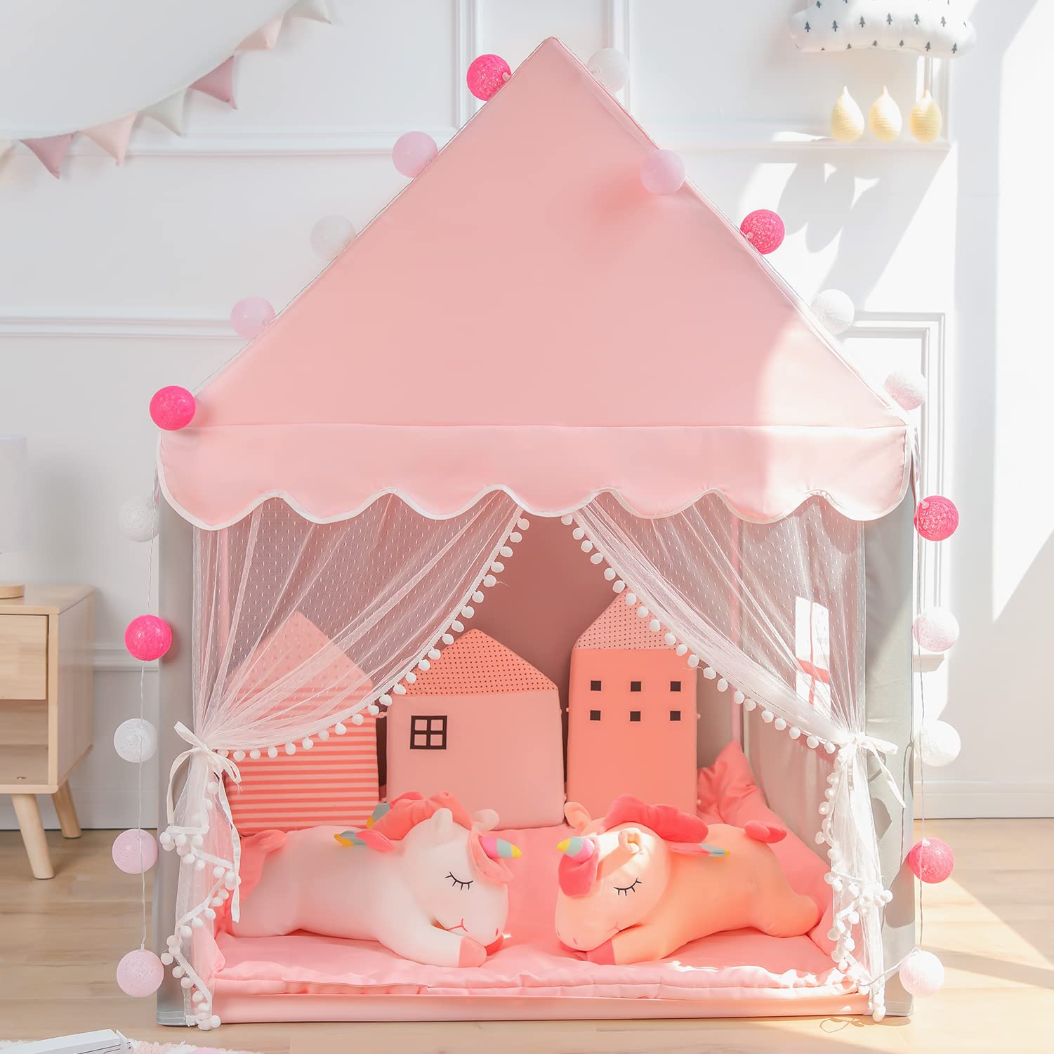 Avrsol Kids Play Tent with Padded Mat - Large Playhouse Children Play Castle Fairy Tent for Girls Birthday Gift