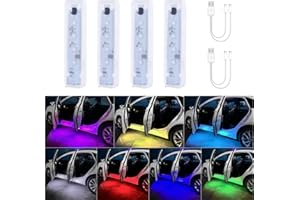 CARFIB Car LED Door Lights Projector 7 Color Wireless Door Warning Lights USB Welcome Doors Sill Courtesy Projection Magnetic Auto Sensing Ambient Lighting Puddle Light 4Pcs