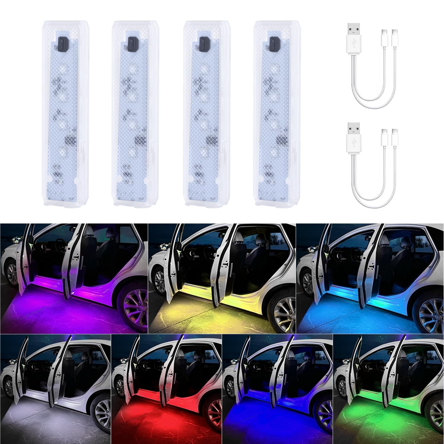 Photo 1 of CARFIB Car LED Door Lights Projector 7 Color Wireless Door Warning Lights USB Welcome Doors Sill Courtesy Projection Magnetic Auto Sensing Ambient Lighting Puddle Light 4Pcs
