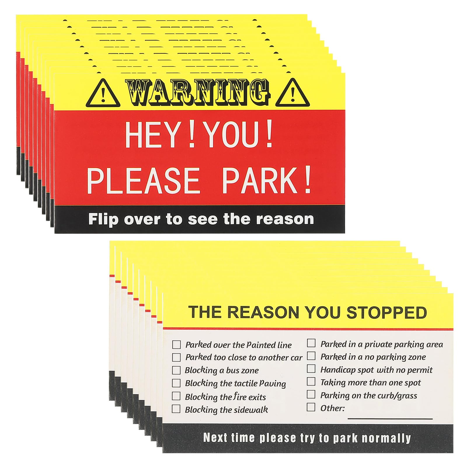 PATIKIL Bad Parking Cards, 100 Pack Funny Stickers, White Red, Paper, Wall Mount, Parking, Fun, Humorous