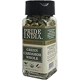 Pride Of India - Organic Green Cardamom Whole- 1.3 oz (37 gm) Dual Sifting Jars - Authentic Indian Green Pods - Best added to