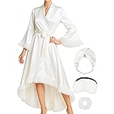 EPLAZA Bride Robe for Wedding Day Bridal Robe Pleated Sleeves Silk Long Robe Getting Ready Outfits Bachelor Party