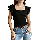 winkbay Women's Summer Ruffle Sleeve Cute Blouses Dressy Casual Square Neck Tops