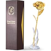 ECO SPACE 24K Gold Dipped Real Rose – Handcrafted, Elegant, One of a Kind – Romantic Gift for Her – Ideal for Birthday, Anniversary, Mother’s Day, Valentine’s (Gold)
