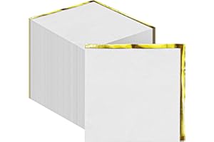 200 Pcs Paper Cocktail Napkins, 2 Ply White Napkins with Gold Trim Disposable Decorative Cocktail Napkin Gold Foil Beverage N