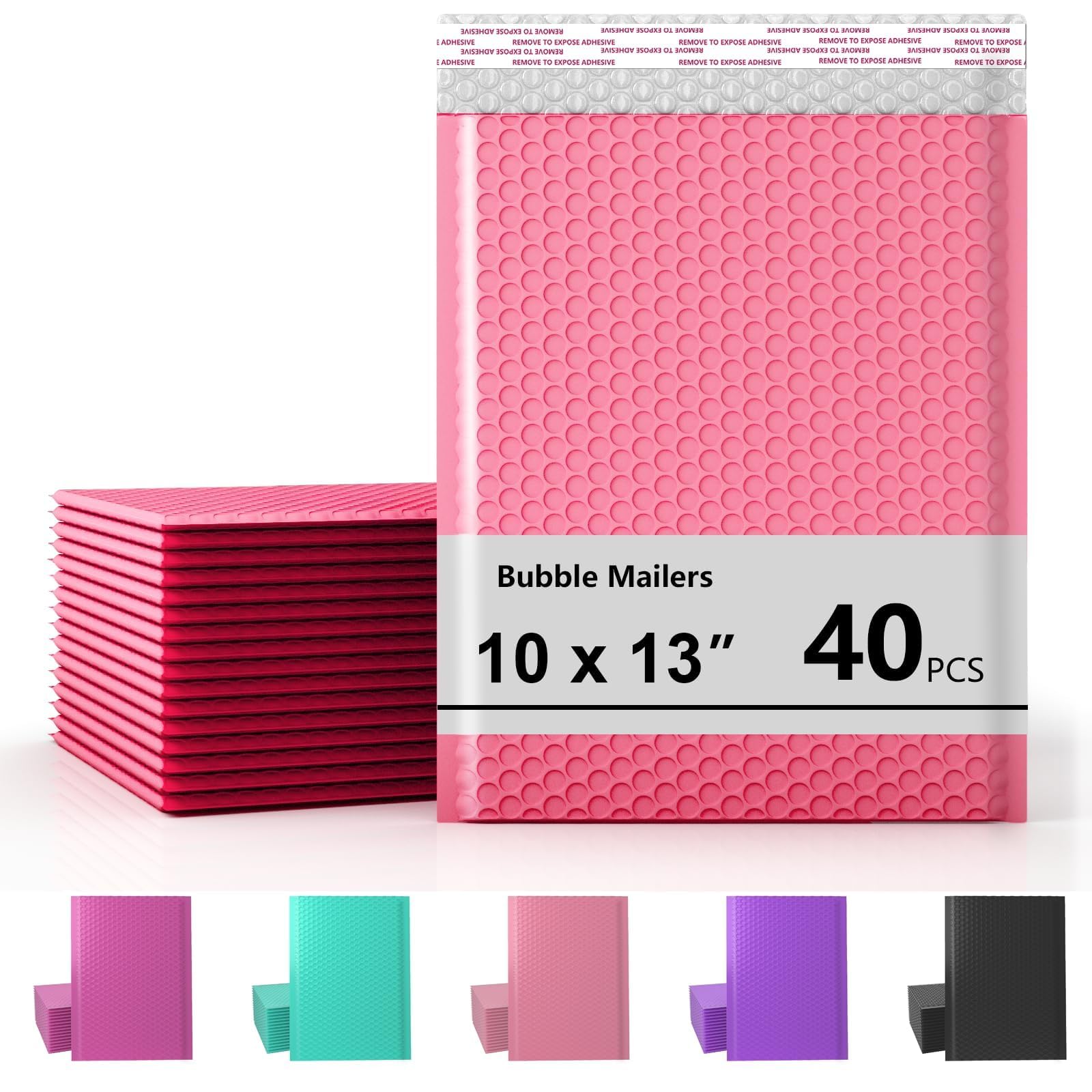 Photo 1 of 10 x 13 Inch Bubble Mailer 40 Pack, Waterproof Padded Envelopes with Strong Self-Seal Adhesive, Cushioning Shipping Bags with Bright Color for Small Business - Pink