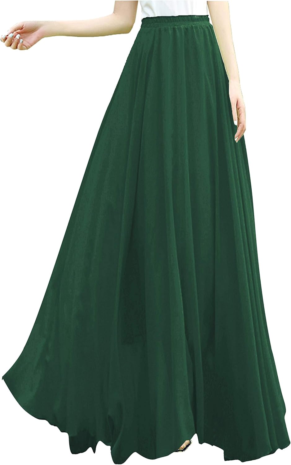 v28 Women Full/Ankle Length Elastic Pleated Retro Maxi Chiffon Long Skirt