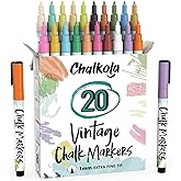 Extra Fine Tip Liquid Chalk Markers for Chalkboard (1mm, 20 Vintage Colors) - Dry Erase Marker Pens for Blackboard, Windows, Signs, Bistro - Thin Point, Erasable, Pastel Chalkboard Markers Pen
