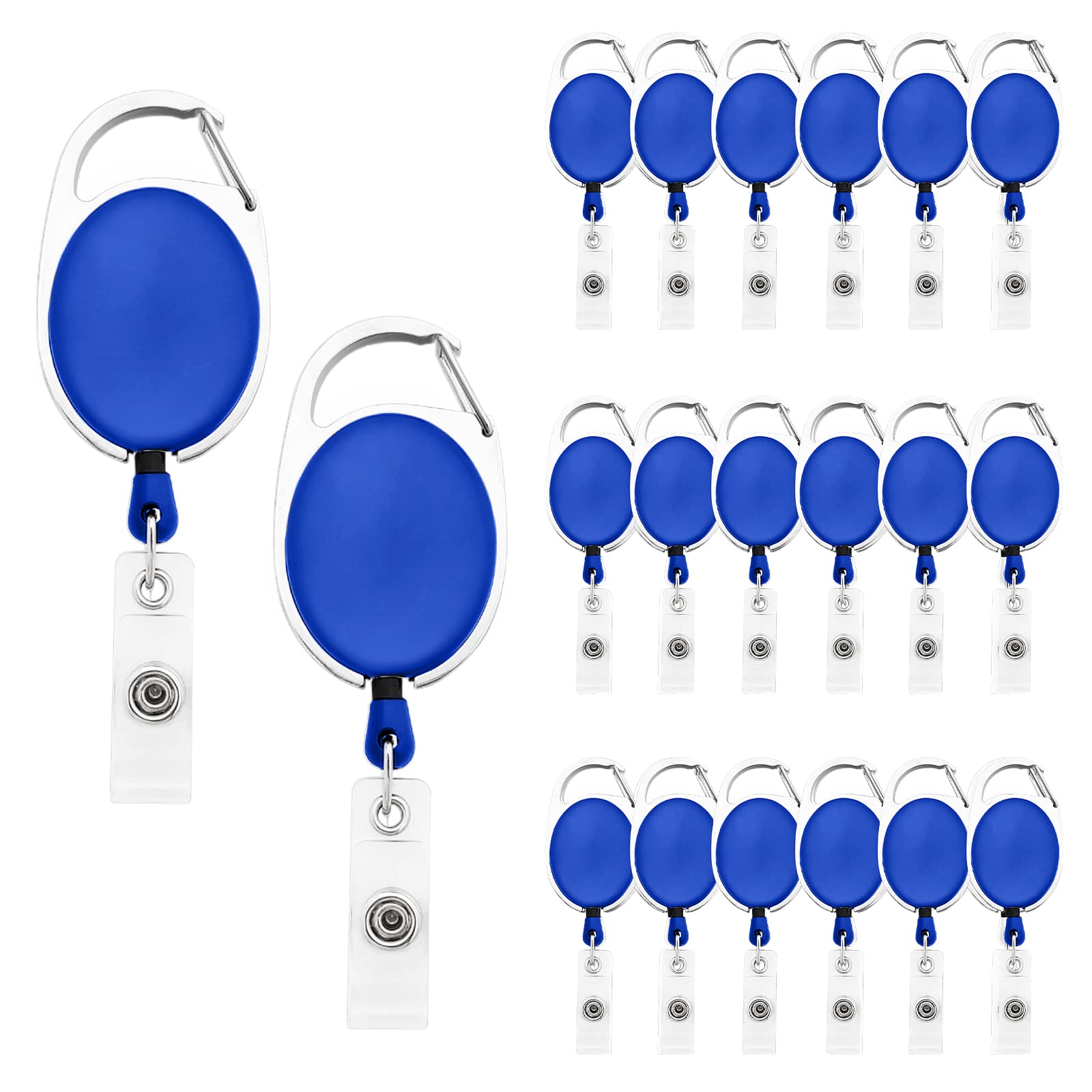 Fushing 20Pcs Carabiner Badge Reels, Retractable ID Card Reels, Retractable ID Badge Holder with Belt Clip for Keys,ID Cards (Blue)