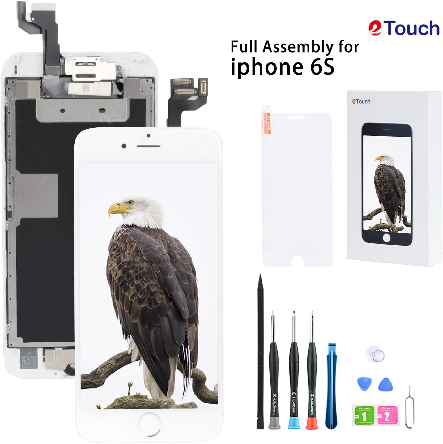 for iPhone 6S Screen Replacement White LCD Display Compatible,Full Assembly Touch Digitizer with Front Camera,Home Button,Sensor,Earpiece,Speaker, Full Repair Tools Kit+Screen Protector.