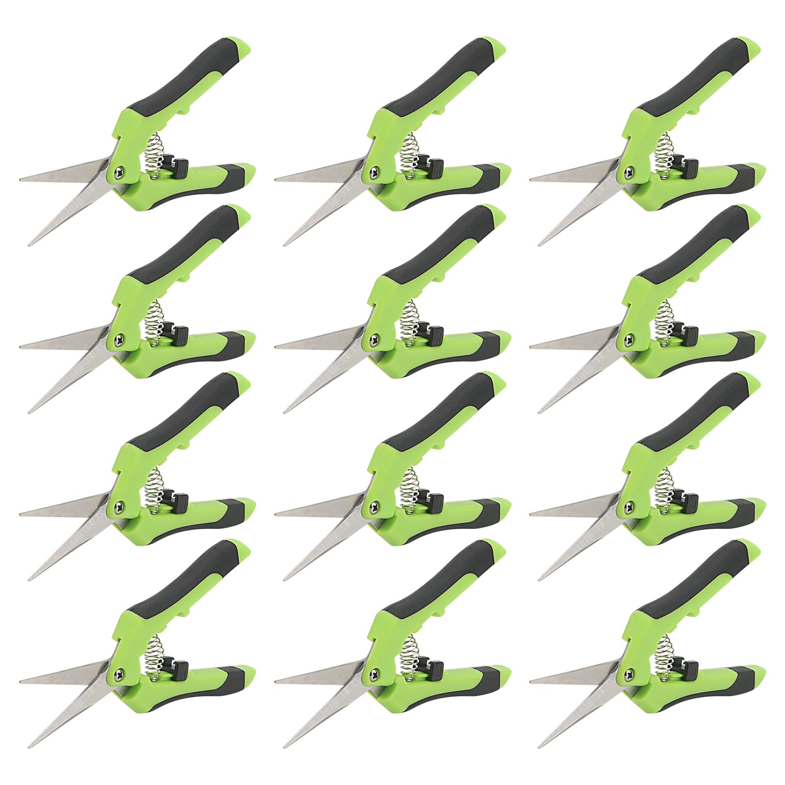 ZEONHAK 12 PCS 6.5 Inch Green Bud Trimming Scissors, Stainless Steel Bud Trim Scissors, Straight Tip Gardening Pruning Shears Pruners for Gardening