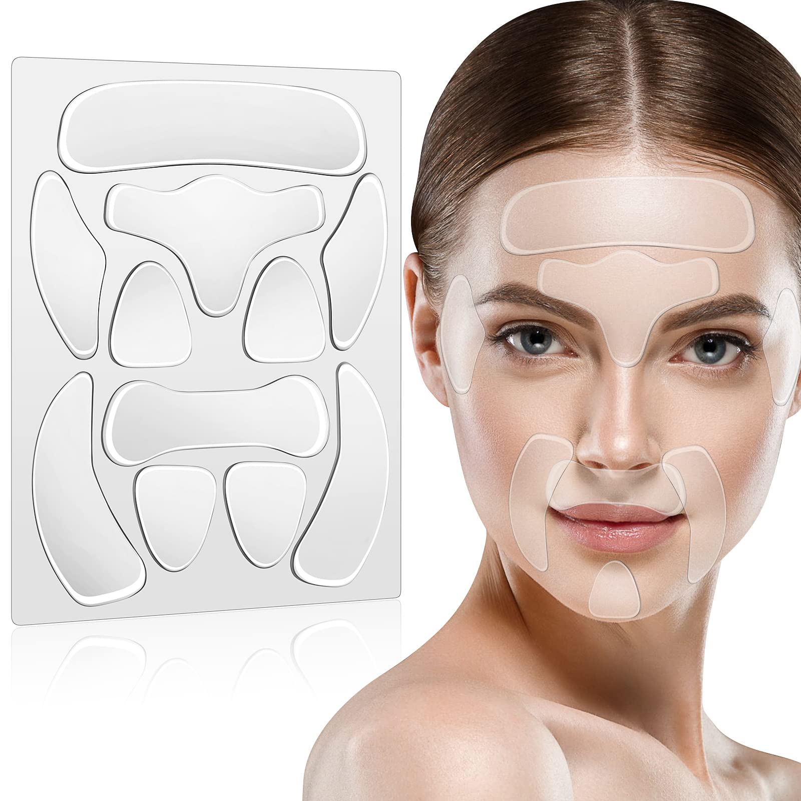 Nuanchu 11 Pcs Face Wrinkle Patches Reusable Silicone Forehead Patches Transparent Facial Eye Anti Wrinkle Pads for Women Girls Skin Care Sticker