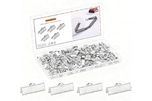 KIJOEERICA 300Pcs Ribbon Crimp Clamp Ends, 13mm Pinch Crimp Ends Bracelet Bookmark Cord Ends Clasp for DIY Leather Necklace Jewelry Making Silver