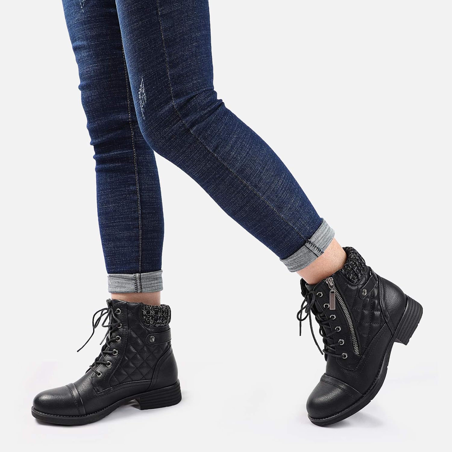  | STQ Women's Combat Boots Lace up Ankle Booties | Snow Boots