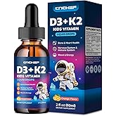 CNCHEF Vitamin D3 K2 Drops for Kids - Liquid Supplement with Magnesium for Calcium Absorption, Joint Health, Teeth & Heart - Non-GMO, Vegan, Orange, 2 Fl Oz - Kids Ages 4+