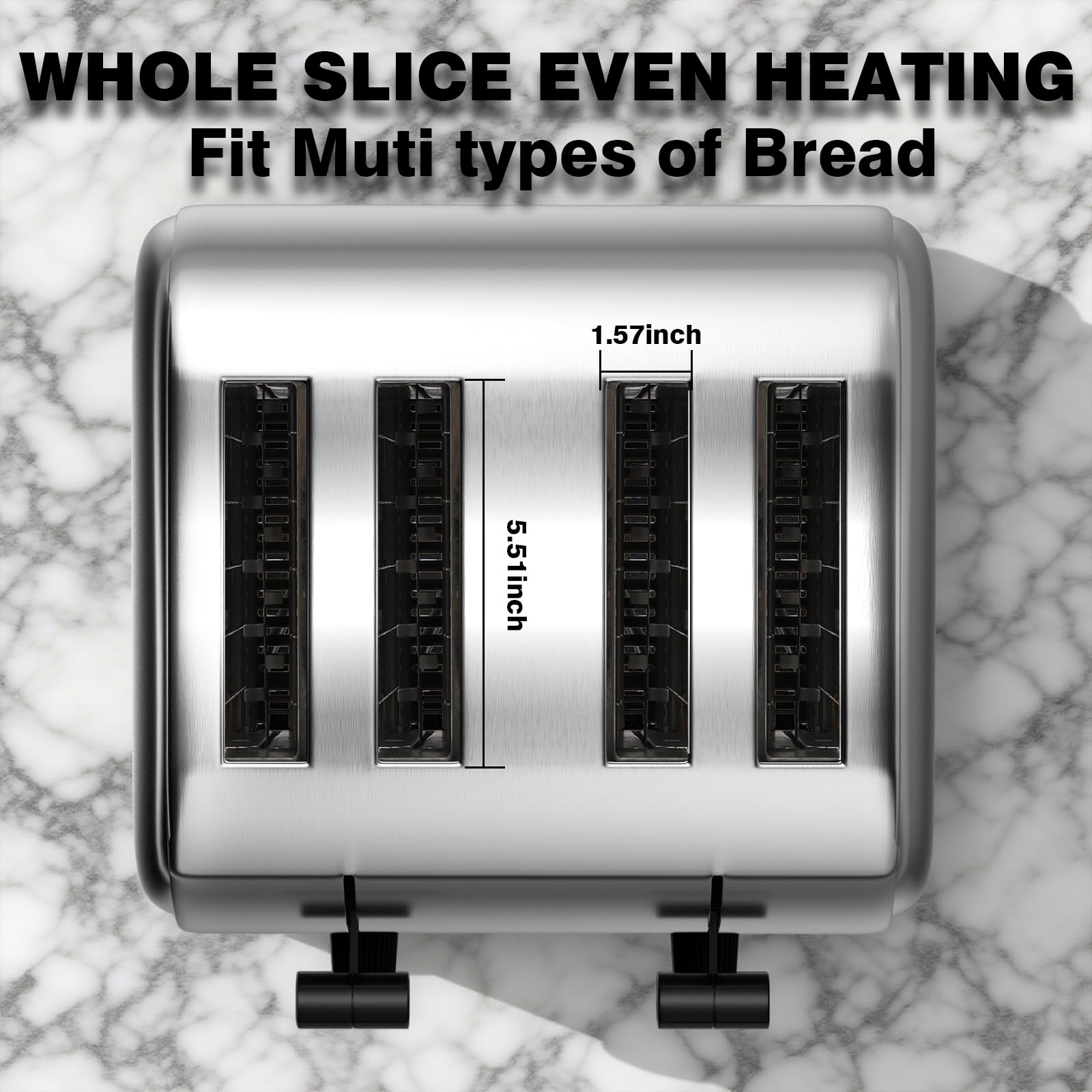 PYY Tostadora comercial de 4 rebanadas para restaurante - Ranuras anchas Ajuste de 6 niveles de acero inoxidable de 1,57 pulgadas, con bandeja para migas extraíble, 225 rebanadas/hora 1800 W - Pan, bagels, desayuno, tostadas de Texas