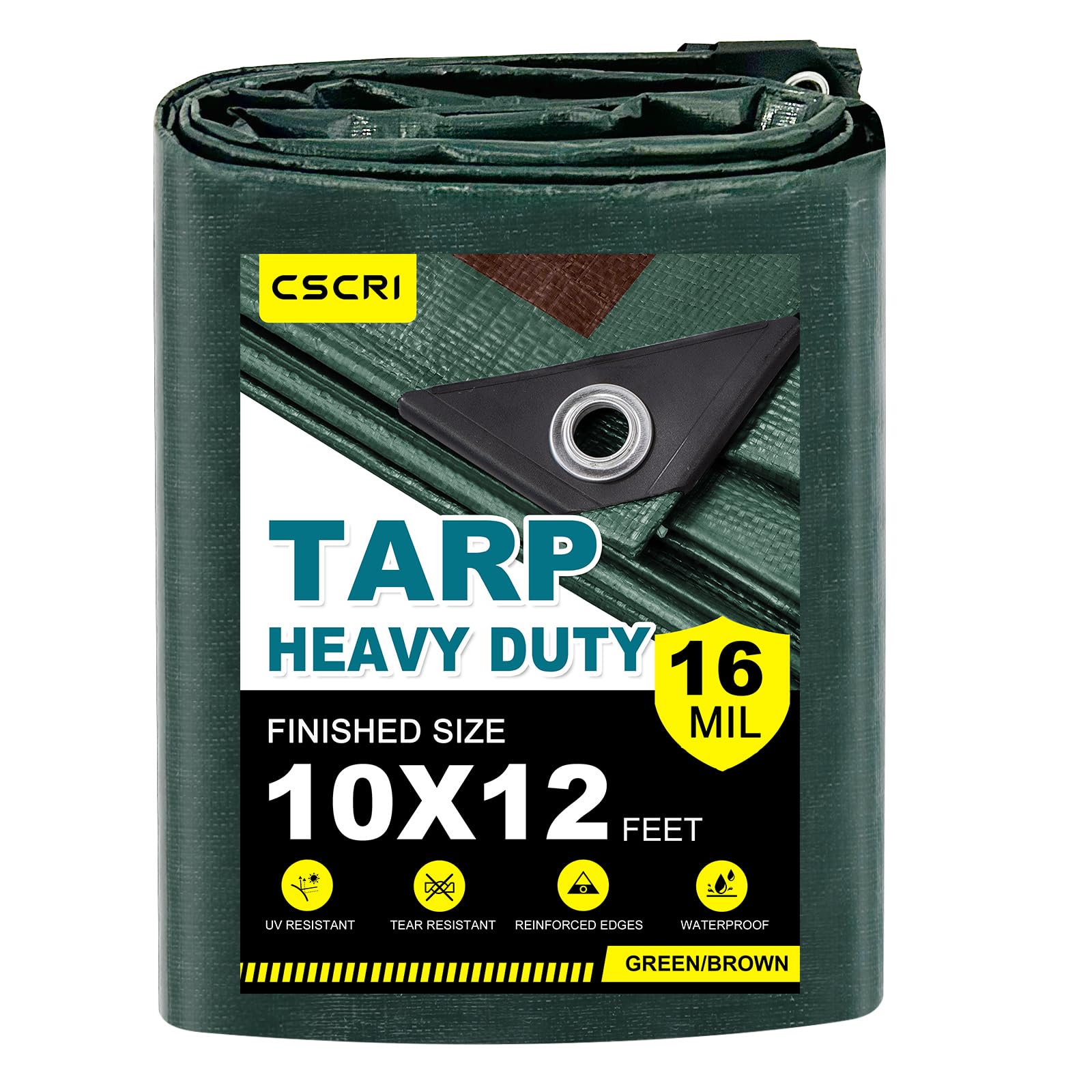 Photo 1 of 16Mil Finished Size 10x12 Tarp Heavy Duty Waterproof, Large Outdoor Multipurpose Protective Cover (Green/Brown)
