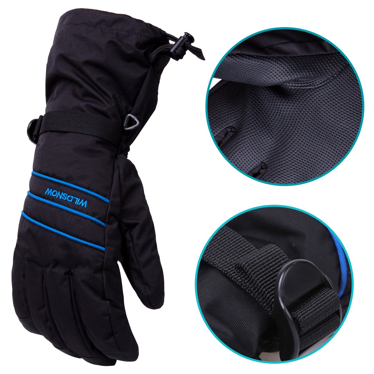 WILD SNOW Men\'s Anti-Slip Ski Gloves Winter Warm Waterproof Windproof Gloves for Snowboarding Cycling Biking Size XL(Black 2)