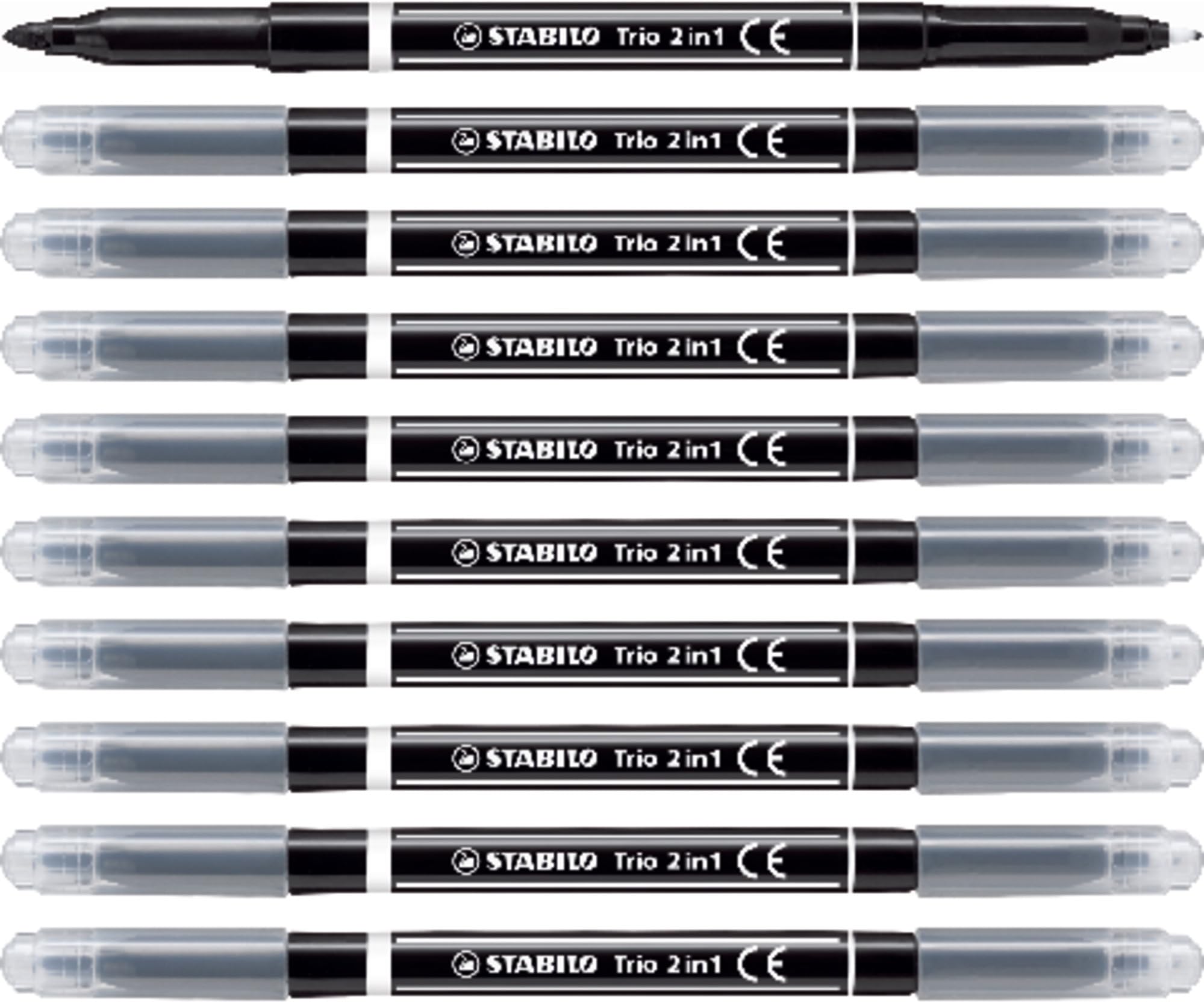 STABILO Trio 2-in-1 - Fibre-Tip Pen and Fineliner - Pack of 10 - Black