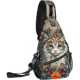 FyLybois Cat Sling Bag for Women Crossbody Backpack Lightweight Chest Daypack Fashion Shoulder Bags for Travel Hiking Biking