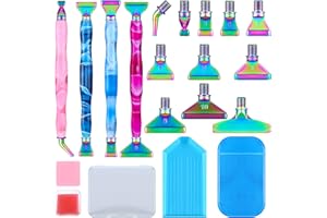 Fuutreo 23 Pcs Diamond Painting Pen Accessories 5D Metal Tips Diamond Painting Pen Kit Include 4 Diamond Art Pen, 11 Screw Thread Tips, 6 Glue Clays, Bead Sorting Trays and Anti Slip Sticky Gel Pad