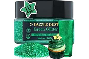 DAZZLE DUST BULK-(10g) Green Edible Glitter for Drinks,Green Sprinkles for Cake Decorating, Cocktails, Green Luster Dust Edible Glitter for Cakes, Edible Cake Decorations 100% Food Safe, Vegan, Gluten Free.