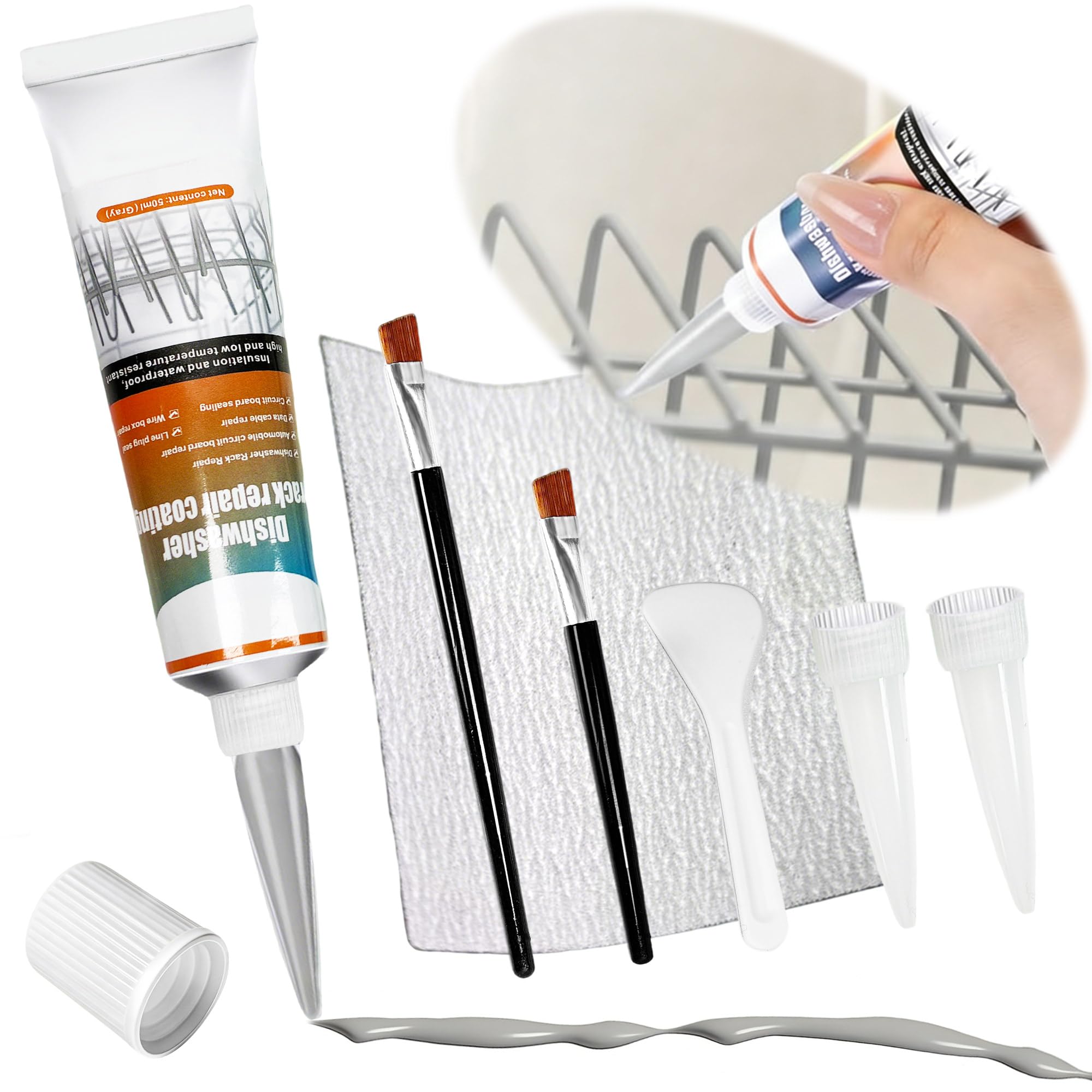 Photo 1 of 1.7oz Grey Dishwasher Rack Repair Paint, Food-Safe Rust Touch Up Coating Kit, Waterproof & High/Low Temperature Resistant, Durable Vinyl Rack Rust Fix for Dishwashers