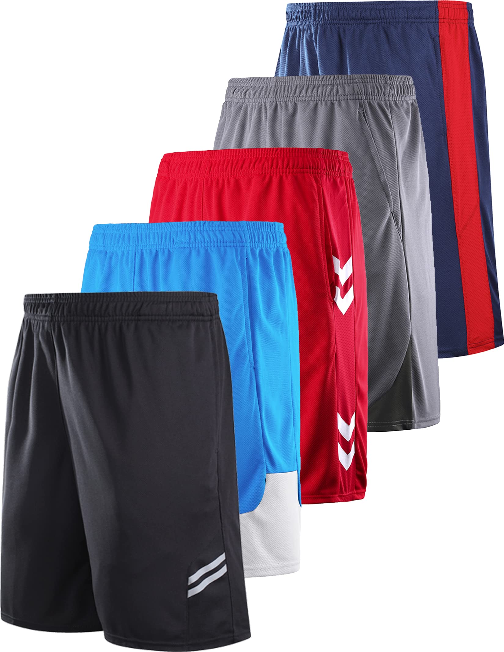 Photo 1 of 5 Pack Big Boys Youth Athletic Mesh Basketball Shorts with Pockets Quick Dry Activewear (Set 2, Small)