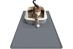 Cat Litter Mat Litter Trapper, 86 x 56CM Silicone Litter Box Mats for Floor, Non-Slip Cat Food Pet Feeding Mat with Raised Ed