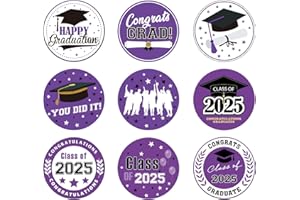 Blinket 2025 Graduation Stickers – 180pcs Class of 2025 Stickers for Graduation Party Decorations, Purple Candy Envelope Seals Graduations Decorations for 2025 Gifts and Goodie Bags