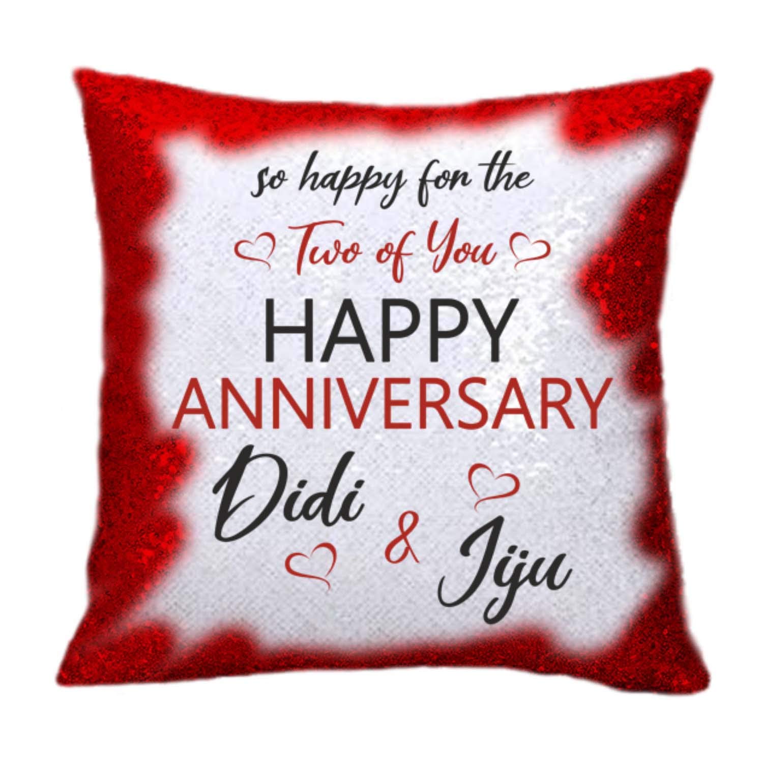 Buy Funky Store For Didi Jiju Two Of You Happy Anniversary Printed Red Sequins Magic Cushion 16x16 Inches With Filler Online At Low Prices In India Amazon In