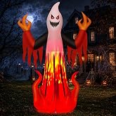 Halloween Inflatables 8FT Scary Ghost with Flames for Outdoor Yard Decor | Built-in LEDs and fire demon design for Halloween lawn, garden, porch and party displays
