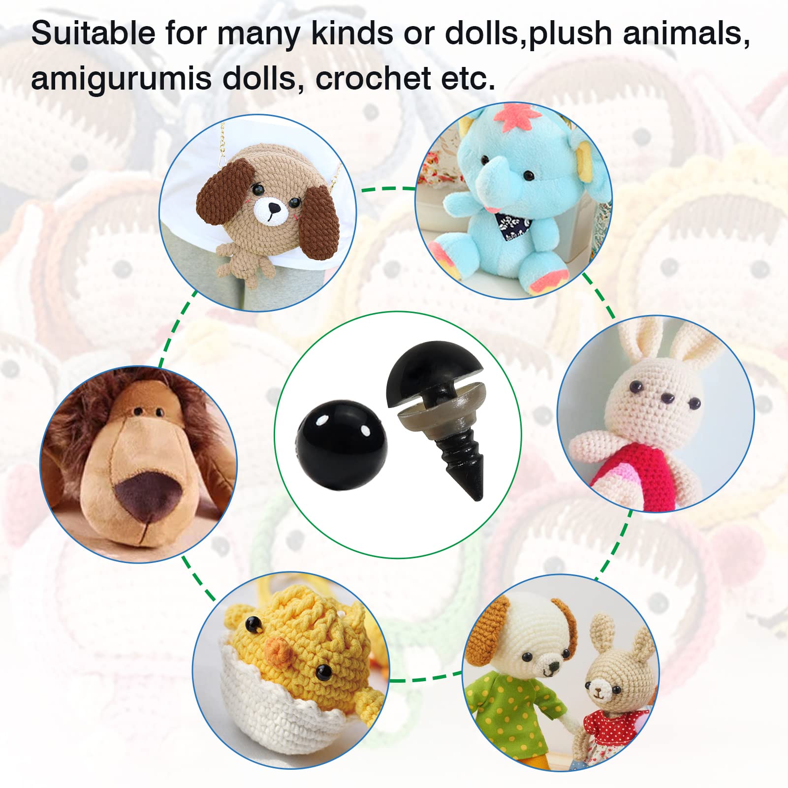 TOAOB 150pcs 10mm Black Plastic Safety Eyes Crafts Safety Eyes with 150pcs Washers for Stuffed Animals Amigurumis Crochet Bears Doll Making