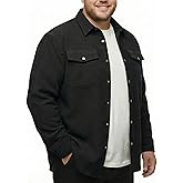 Men's Waffle Knit Shirt Jacket Big and Tall Corduroy Shacket Button Down Casual Textured Overshirt with Flap Pockets, Black 3XL