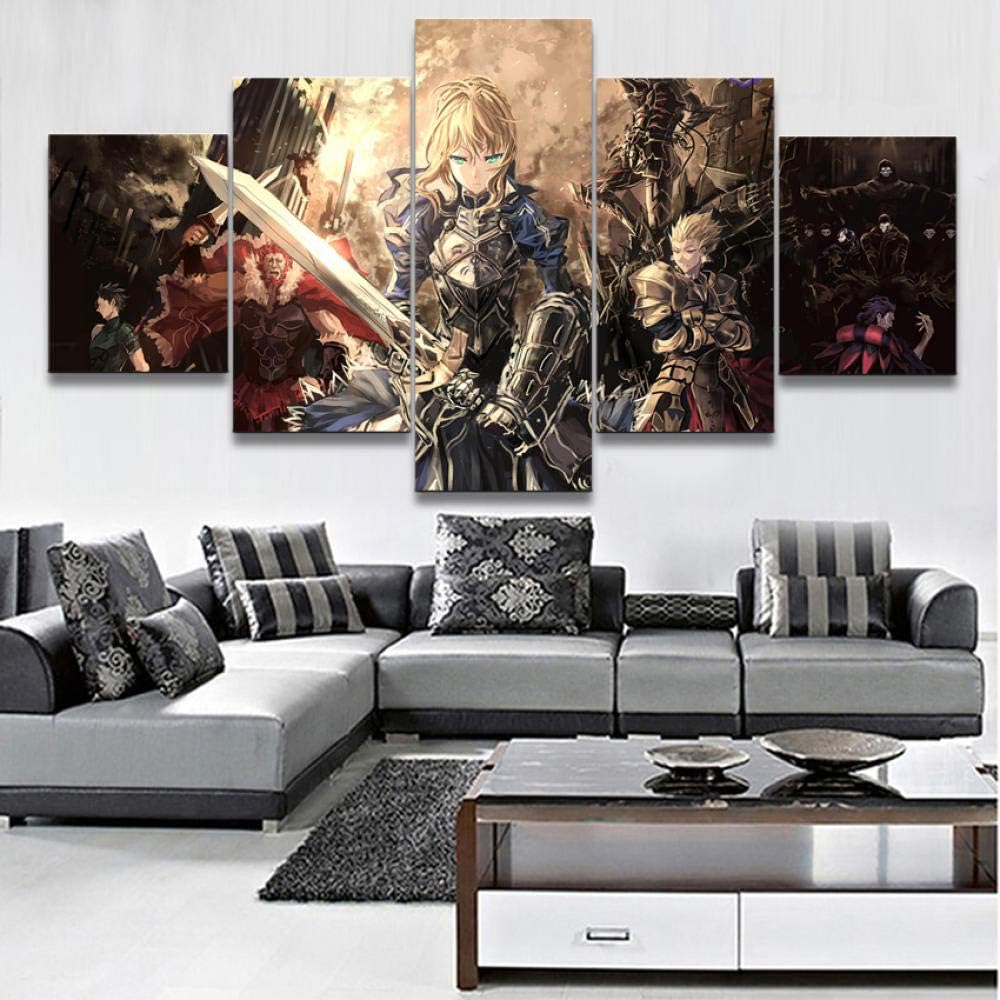 Canvas Printed Painting 5 Pieces Wall Art Anime Fate Stay Night Poster Home Decoration Pictures Living Room Modular Framework