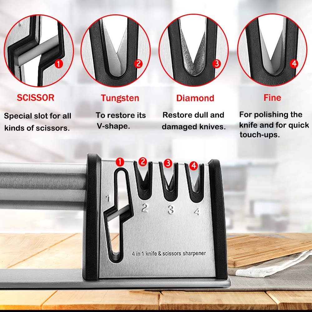 Knife Sharpener with 4 in 1 and Finger Protection Knife sharpeners Best Grinding Grooves are Made of Diamond Tungsten Steel and Ceramic Knives Sharpener Safe and Non-Slip - Image 3