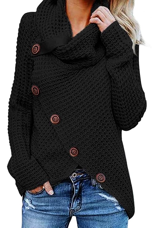 GOSOPIN Damen Strickjacke Rollkragen Gefüttert Cardigan Zopfmuster V-Ausschnitt Hoodies 6 Farbe S-XXL
