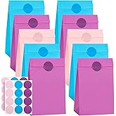 Cooraby 30 Pieces 5.1 x 3.1 x 9.4 Inches Colorful Kraft Paper Bags with 48 Stickers Party Treat for Wedding, Celebration, Birthday Party Supplies (Sky Blue, Light Purple, Pink)