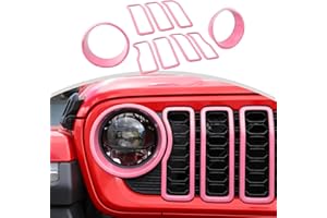 CheroCar for JL Grille Grill Insert & Headlight Turn Light Cover Trim Exterior Accessories for Jeep Wrangler JL JLU & Jeep Gladiator JT 2024+,Pink
