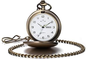 BOSHIYA Smooth Quartz Pocket Watches for Men Classic Arabic Digital Luminous Dial & Day Date Pocket Watch with Chain Christmas Graduation Birthday Gifts