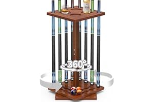 FESHIR 360 Degree Rotating Pool Stick Holder, Floor Stand Billiards Pool Cue Rack, Pool Cue Holder for 8 Cues Sticks Storage, Solid Wood Billiard Cue Racks for Billiards Accessories