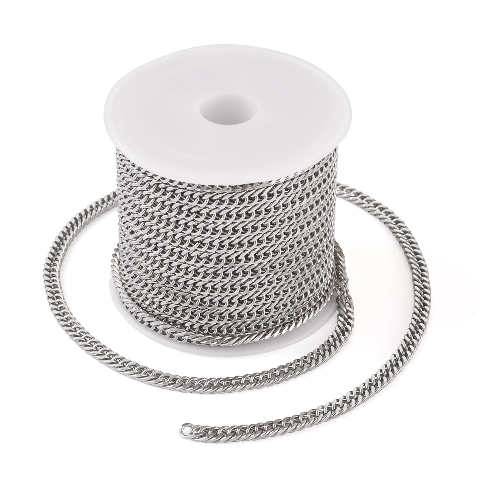 Bestewelry 5m 304 Stainless Steel Curb Chains Unwelded Twisted Chains with Spool Link Chain Necklace for Men Women Jewellery Making