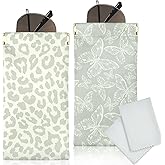 Knagsfa Glasses Case Soft, Eyeglass Cases for Women Portable Squeeze Top PU Leather 2 Pack Glasses Pouch with Cleaning Cloth