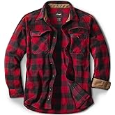 CQR Men's Long Sleeve Heavyweight Fleece Shirts, Plaid Button Up Shirt, Warm Outdoor Casual Shirt with Pockets